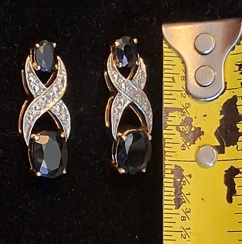 Vintage Gold Vermeil XOX Design Earrings With Sapphires And Diamond Accents